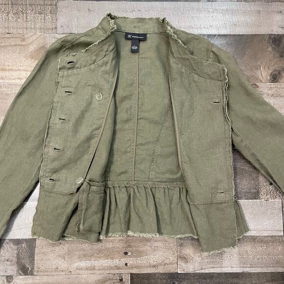 International Concepts INC Military Style Jacket 100% Linen Button Up Green Sz L - Picture 13 of 15